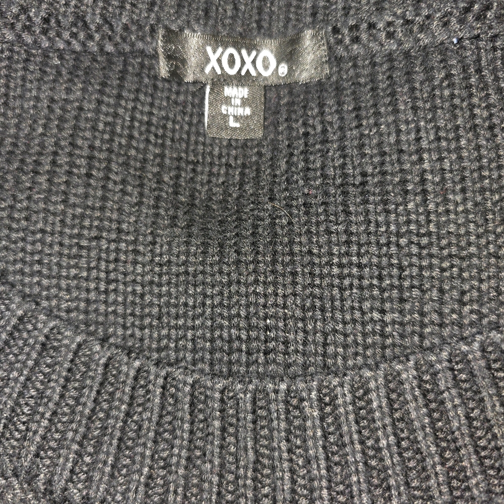 XOXO Black Sweater with Sheer Sleeves - Picture 2 of 3
